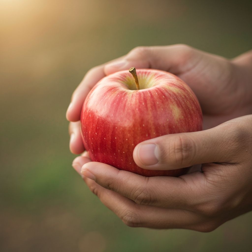 Gentle hands holding a ripe fruit