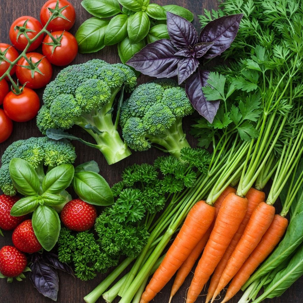 Artistic arrangement of colorful fresh vegetables